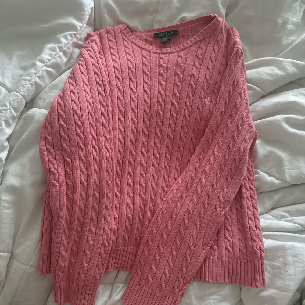 Ralph Lauren Bubblegum Pink Cable Knit Crewneck Sweater
